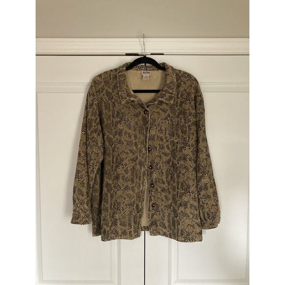 Kiko Comfortable Clothing VTG Womens Leopard Corduroy Ribbed Jacket Shacket L - Picture 1 of 9